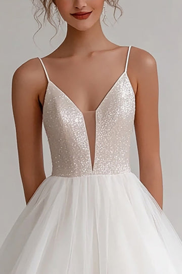Sparkly Ivory Sequins Spaghetti Straps A Line Short Graduation Dress